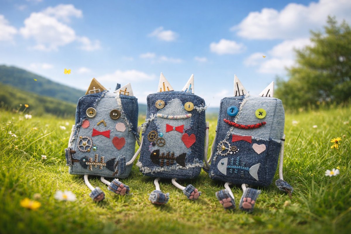 RT @cdc221_: 今日は猫の日。 デニットにゃん、3体並んでおすまし中