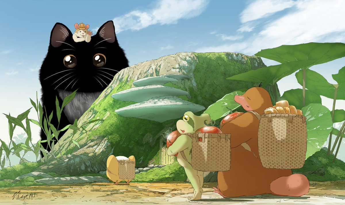 今日は #猫の日 かえるのおともだち、黒猫のおはぎちゃんです🐈‍⬛