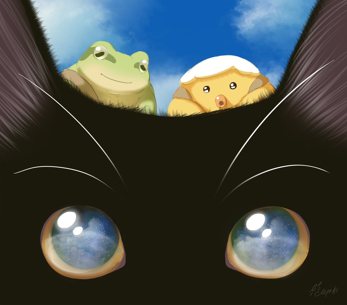 今日は #猫の日 かえるのおともだち、黒猫のおはぎちゃんです🐈‍⬛