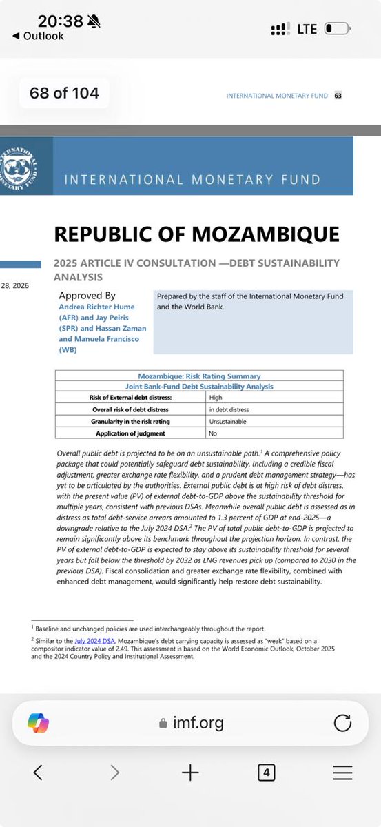 adriano_nuvunga's tweet photo. Potential Is Not Policy

Two weeks ago, Professor Jeff Sachs said that Mozambique could be a developed country if it managed its gas revenues well.

Today, the latest @IMFNews  report suggests that critical reforms — fiscal consolidation, structural adjustment, exchange rate flexibility — remain largely untouched, while macroeconomic policies appear frozen in place since 2024.

So the question is not whether Mozambique could be developed.

The real question is: who is managing the fundamentals — and how?

Professor Sachs, I am sharing the IMF communiqué with you. It may help anchor the optimism in the economic reality currently shaping the country’s trajectory.

Potential is not policy.
Resources are not reform.
And development does not happen by declaration.
