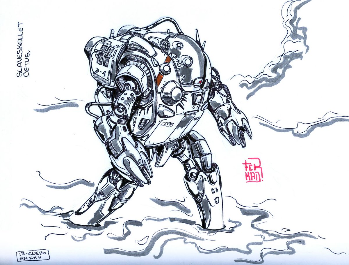 Exploration mecha concept, this machine was made for exploration and also to work on construction of facilities in planets without atmosphere, moons and hazardous environments. The cockpit is sealed and armored to protect the crew
#ferkad #mecha #メカ #ロボット #sketch #sakurapen