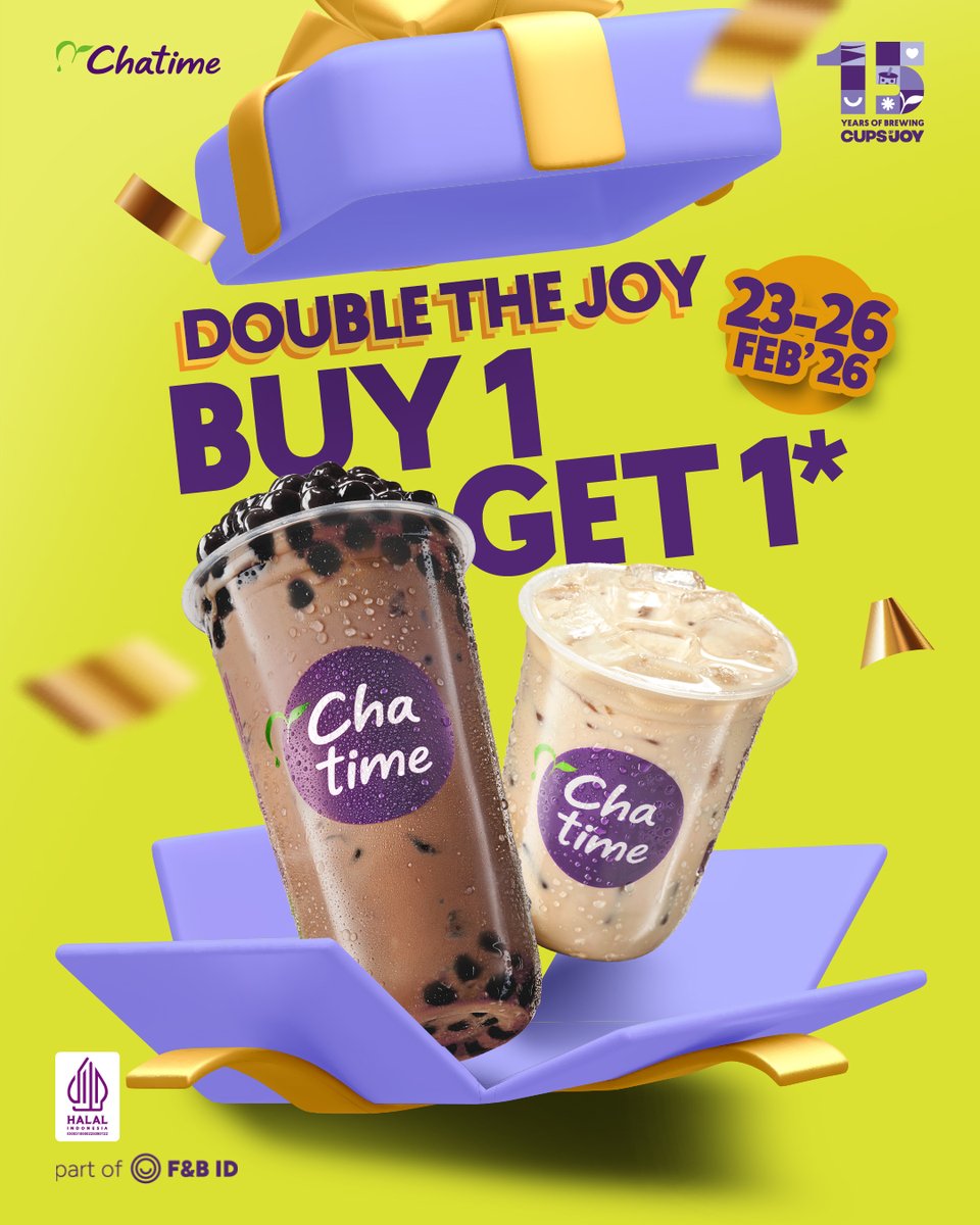 katalogpromosi's tweet image. Chatime Double The Joy, Buy 1 Get 1 😉
Pesan Large + topping favorit, langsung dapet Milk Tea Reguler, 

cuma di tanggal 23–26 FEB’26.
Rinciannya bisa kamu lihat di sini 👉 katalogpromosi.com/promo-chatime-…
#DoubleTheJoy #Chatime #CupsOfJoy