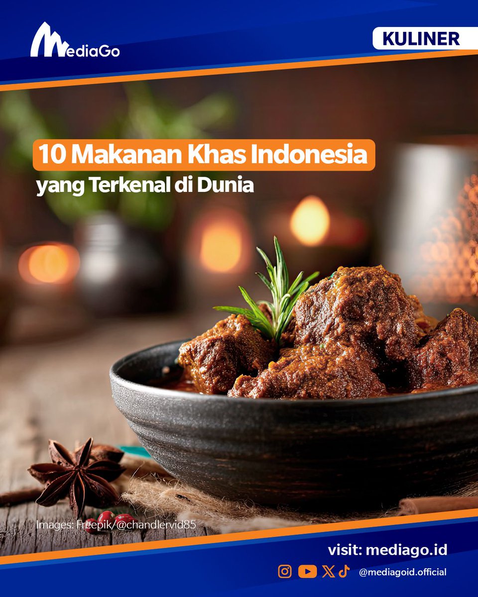 mediagoid's tweet photo. 10 Makanan Khas Indonesia yang Terkenal di Dunia
🐦 X
Dari rendang sampai nasi goreng 🍛
Ini 10 makanan khas Indonesia yang terkenal di dunia.
Kuliner Nusantara memang nggak ada lawan 👇
https://t.co/nlcQR0BJRK
#kulinerindonesia #makanankhas #indonesia #mediago https://t.co/G2UeHcR5nA