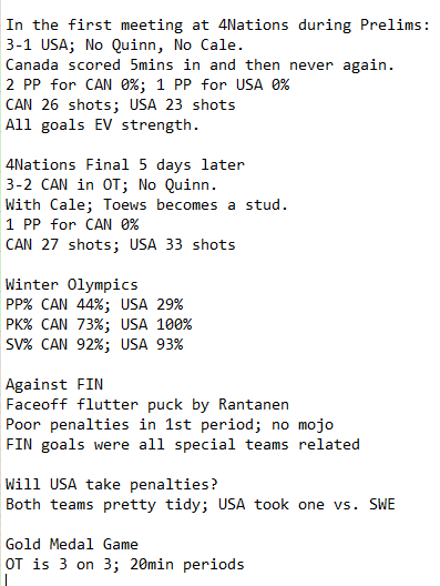 🇨🇦🏒🇺🇸 #Olympics2026 #Hockey

🥇medal game thoughts before we get into some fun ideas.

If the game is close in final 5-8 mins, tie is likely (in my mind)

OT rules are 3 on 3 - Full 20 mins periods - would be crazy (as we saw last round!)

#HockeyCanada