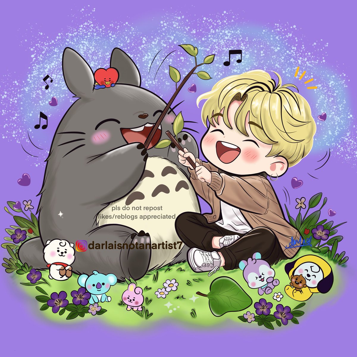 Made for my new friend <a href="/bangtan_elfe/">Elfe ⁷ サラ🐳⊙⊝⊜ 💜아포방포</a> ✨who is such a sweet and kind J-Army 🇯🇵💜 feat. #jimin #totoro &amp; the #bt21 tannies 🥳 #SpreadingKindnessThroughArt #방탄소년단 #bts #btsarmy #btsfanart