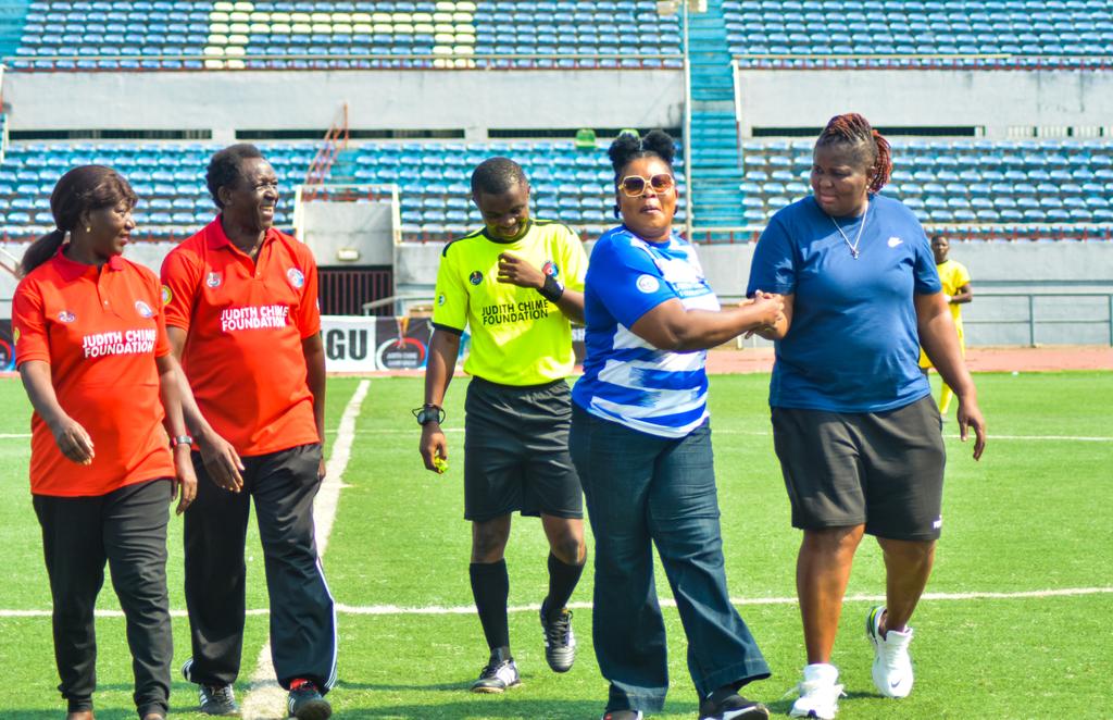 J_C_Foundation's tweet photo. A beautiful start to a big final , Judith Chime with family and friends , smiling and laughing during the pre-match kickoff. https://t.co/NJiFMnCb5V