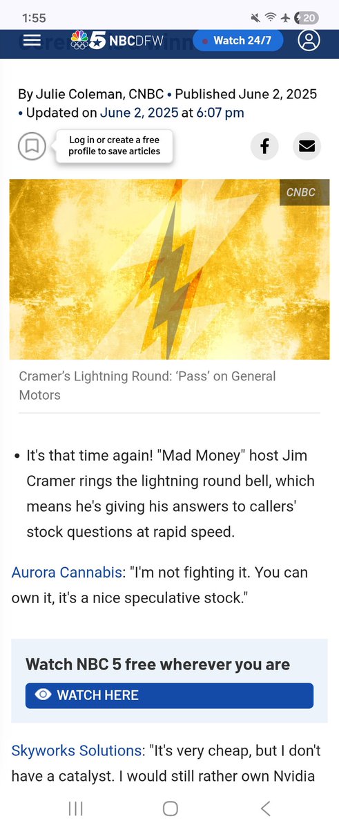 Jim Cramer: Aurora Cannabis: "I'm not fighting it. You can own it, it's a nice speculative stock."
June 2, 2025.

Stock down 25%.

$ACB $MSOS $TLRY $CGC 
nbcdfw.com/news/business/…