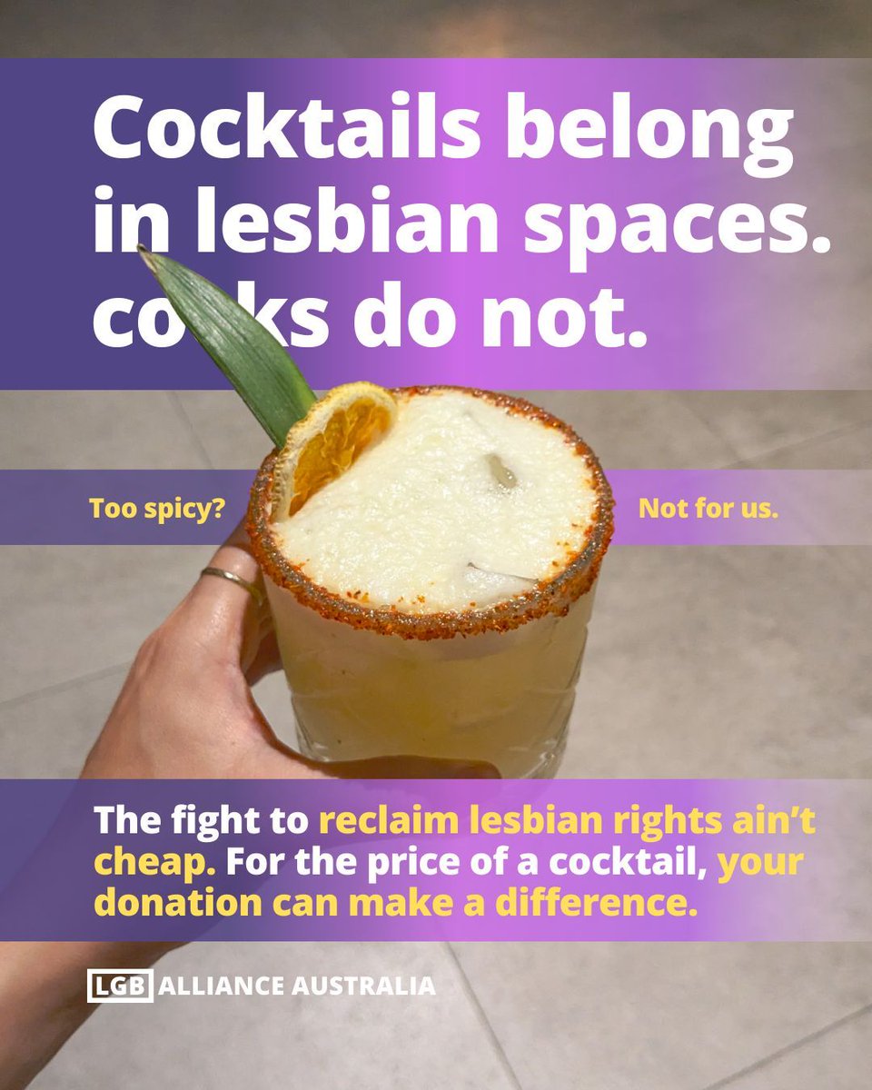 lgballiance_aus's tweet photo. The Lesbian Action Group is before the Federal Court defending the right to organise on the basis of same-sex attraction.
This weekend, maybe skip a couple of espresso martinis and send that love to lesbians instead.
https://t.co/VgMBmQ6nRV https://t.co/EugtfaCimI