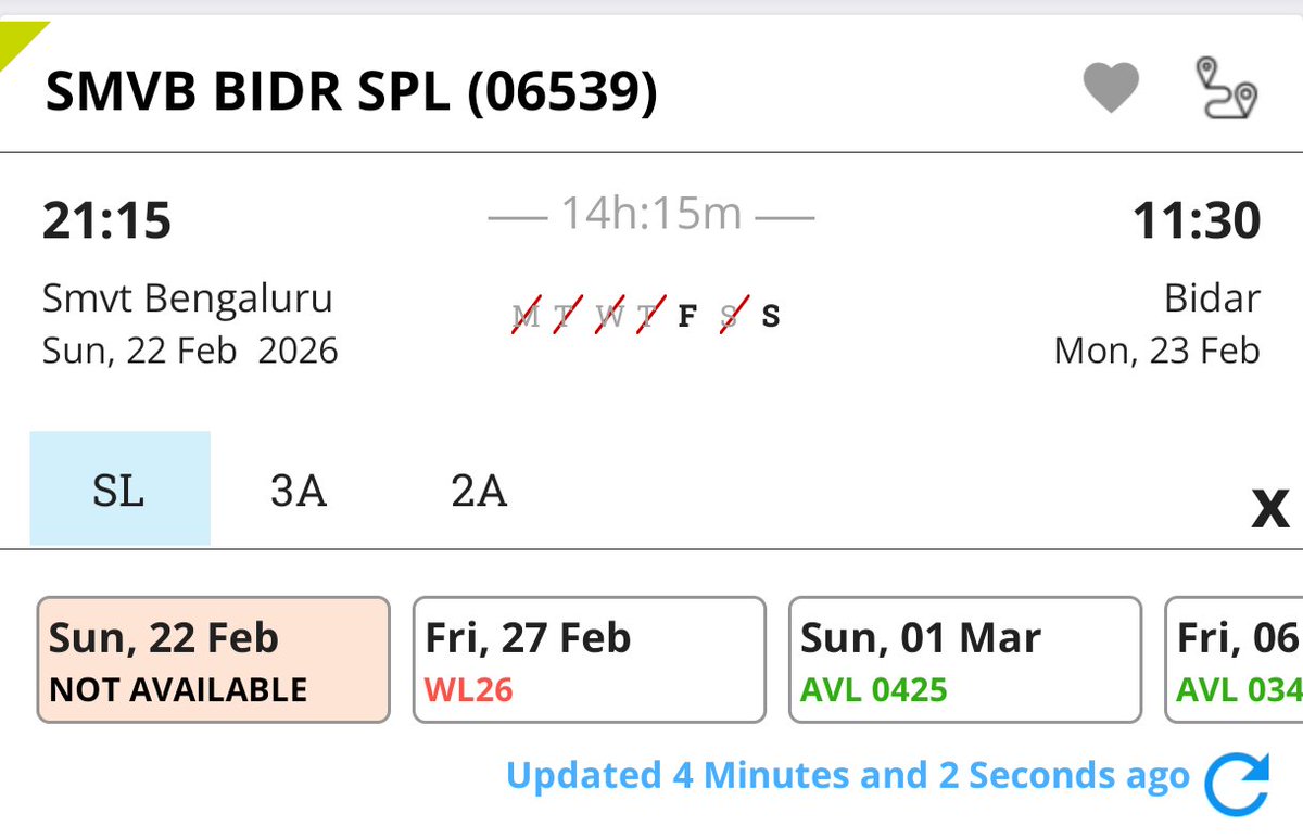 Bidarailusers's tweet photo. 🚂 SMVT Bengaluru-Bidar Special (06539/06540) via Kalaburagi connects thousands weekly! High demand shows it's essential—make it PERMANENT now! @RailMinIndia @SCRailwayIndia @SWRailwayIndia @sbcrailfans #MakeSMVTBidarPermanent #BidarRailConnect #KalaburagiRail 
@Tejasvi_Surya https://t.co/bCMBK4SIIv