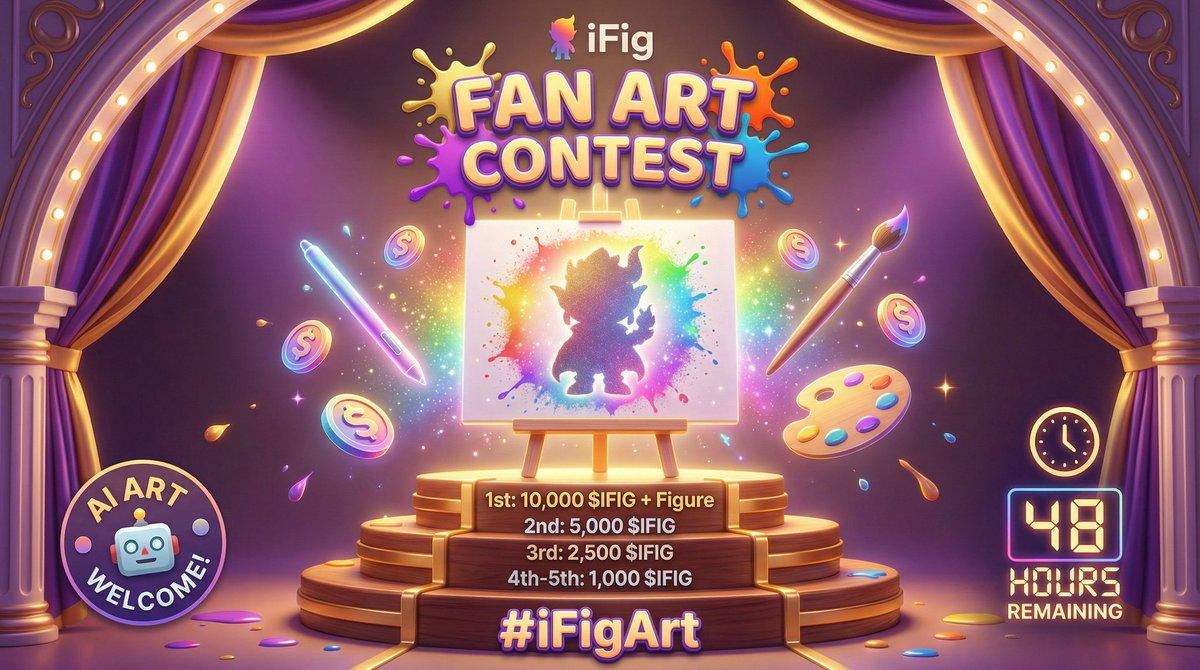 🎨 FAN ART CONTEST! 🚨

Task: Create an original artwork featuring:
• iFig characters / figures
• AI + 3D printing theme
• Web3 / blockchain elements

🏆 PRIZES: 300,000 $IFIG total ($3,000)!
🥇 1st: 50,000 $IFIG ($500)
🥈 2nd-5th: 25,000 each ($250)
🏅 6th-30th: Share 150,000