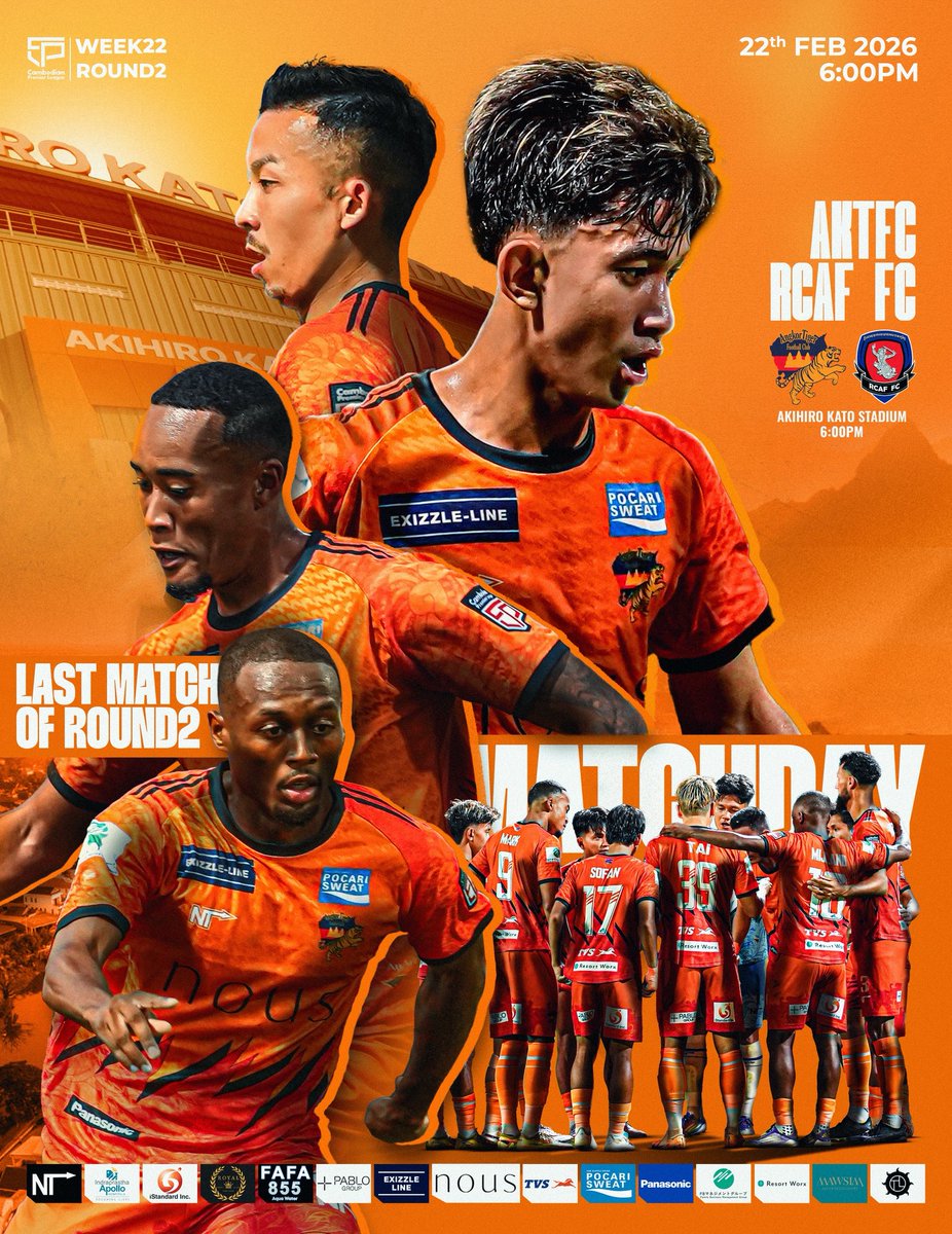 Angkor_Tiger_FC's tweet photo. 🟠マッチデー

🆚 RCAF FC
🗓️ 22 February 2026
🕐 6:00pm
🏟 Akihiro Kato Stadium
🏆 Cambodian Premier League 2026/27
ライブ配信👉 https://t.co/xkx0eiRygR

#ATFC #Siemreap #wearetiger https://t.co/4IQRiVDhQm