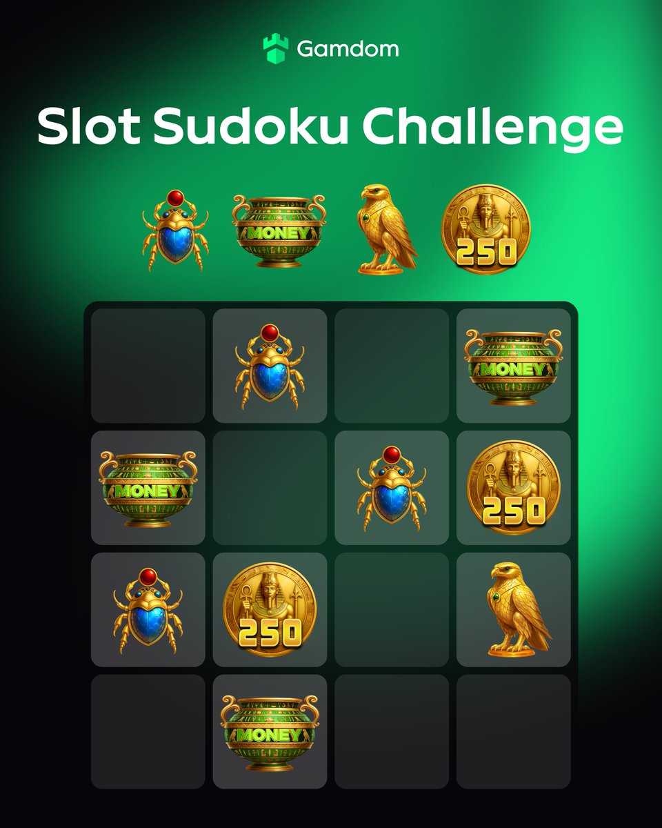 gamdom's tweet photo. Solve the Sudoku: no repeats in rows or columns! 🎰

🔢 Drop your answer + GamdomID
💚 Like &amp; 🔄 Repost for a shot at FREE spins!

*KYC Lvl 2 verified Gamdom users only. https://t.co/hWy6oDJ1s2