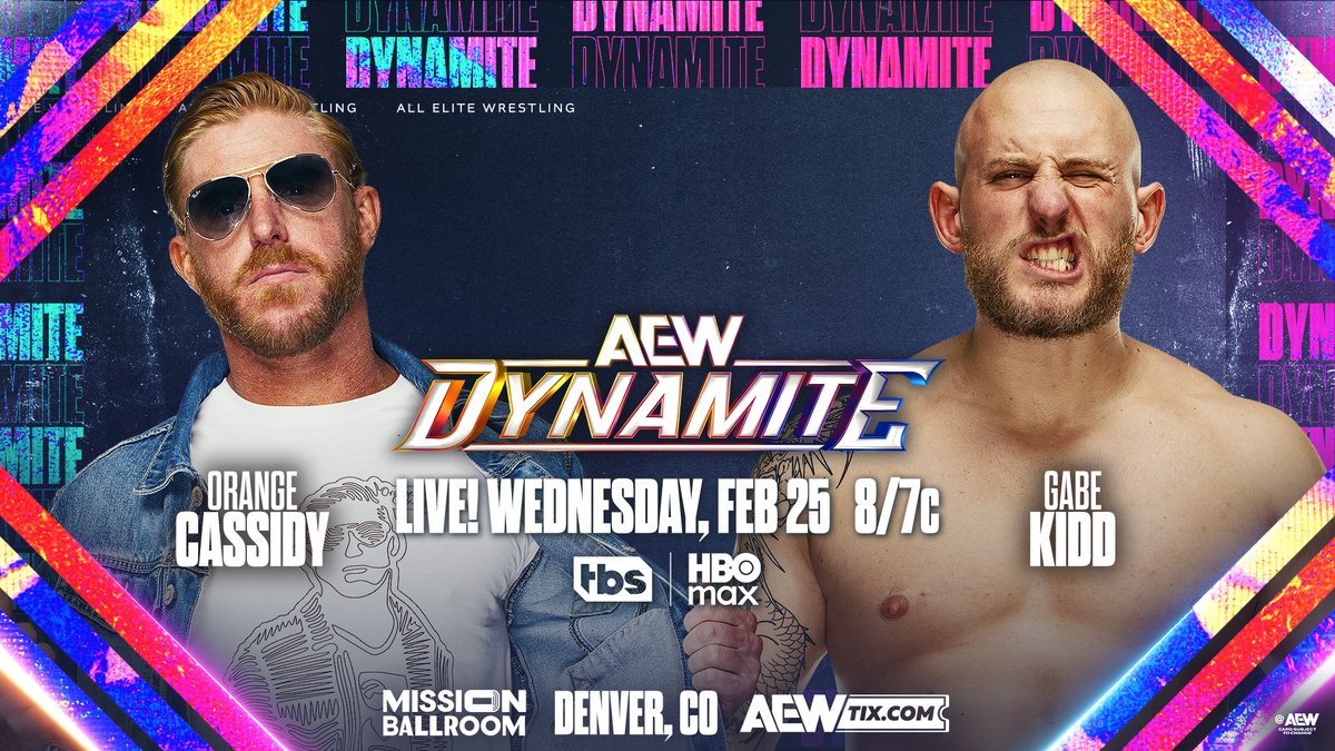 AEW's tweet image. This Wednesday 2/25!

All eyes are fixed on #AEWRevolution as Wednesday Night #AEWDynamite rolls through Denver!

Tune in LIVE at 8/7c on @TBSNetwork + @SportsOnMAX, THIS WEDNESDAY!