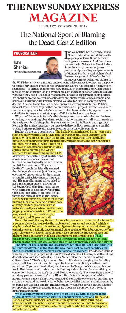 Outstanding piece: "The proof of post-colonial Indian democracy’s strength is it didn’t slide into military dictatorship in the 1950s the way many post-colonial countries did. That democratic muscle memory didn’t appear by accident. When a country turns history into a morality