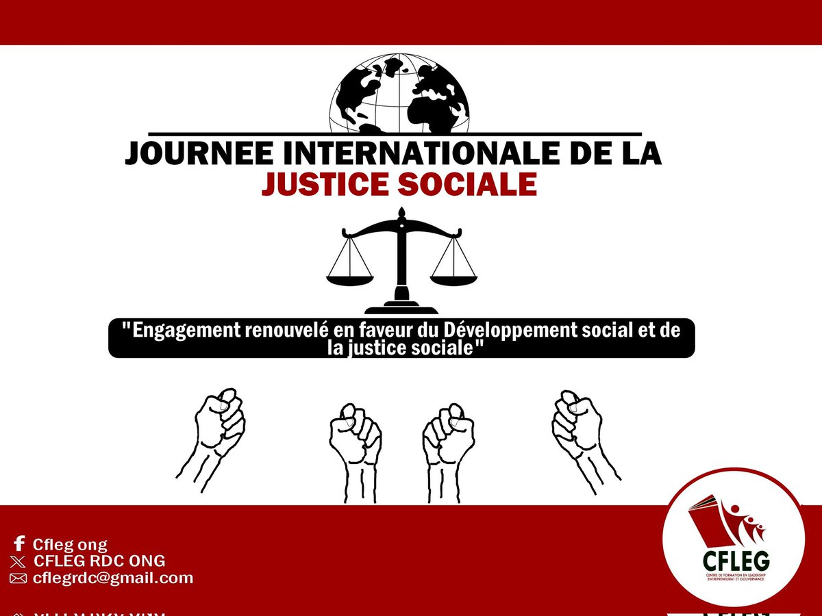 CflegOng's tweet photo. JOURNÉE MONDIALE DE LA JUSTICE SOCIALE 
Célébrée sous le thème :

" Engagement renouvelé en faveur du Développement social et de la justice sociale"
CFLEG ONG appelle à un renforcement de l'engagement des décideurs ainsi que des OSC  pour une société plus juste et plus équitable https://t.co/jKIBgNq5JJ