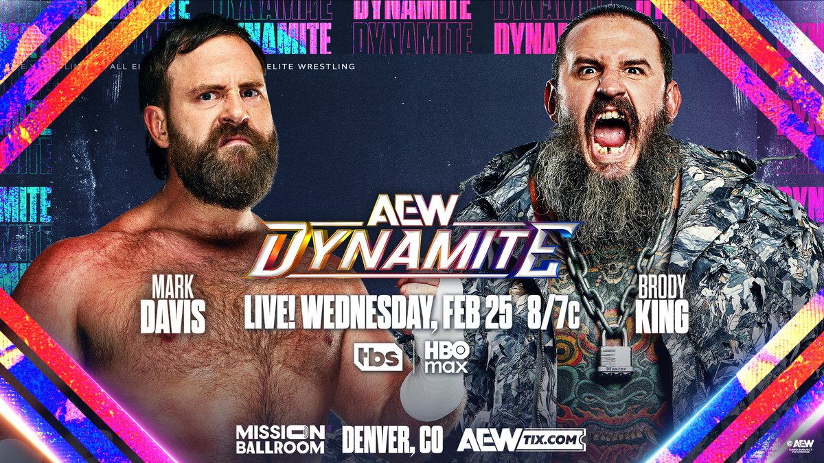 This Wednesday 2/25!

Watch Wednesday Night #AEWDynamite LIVE as we get closer and closer to #AEWRevolution!

The actions KICKS OFF at 8/7c on <a href="/TBSNetwork/">TBS Network</a> + @SportsOnMAX, THIS WEDNESDAY!