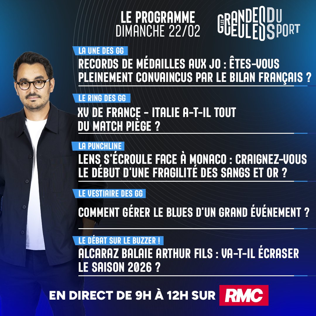 📻 Le programme du jour dans les GG Sport avec
<a href="/georgesquirino/">Georges Quirino Chaves</a>, <a href="/simon_dutin/">Simon Dutin</a>, <a href="/DDouillet/">David Douillet</a>,
<a href="/julienbenneteau/">Julien Benneteau</a> et <a href="/SarahPitko/">Sarah Pitkowski</a> !