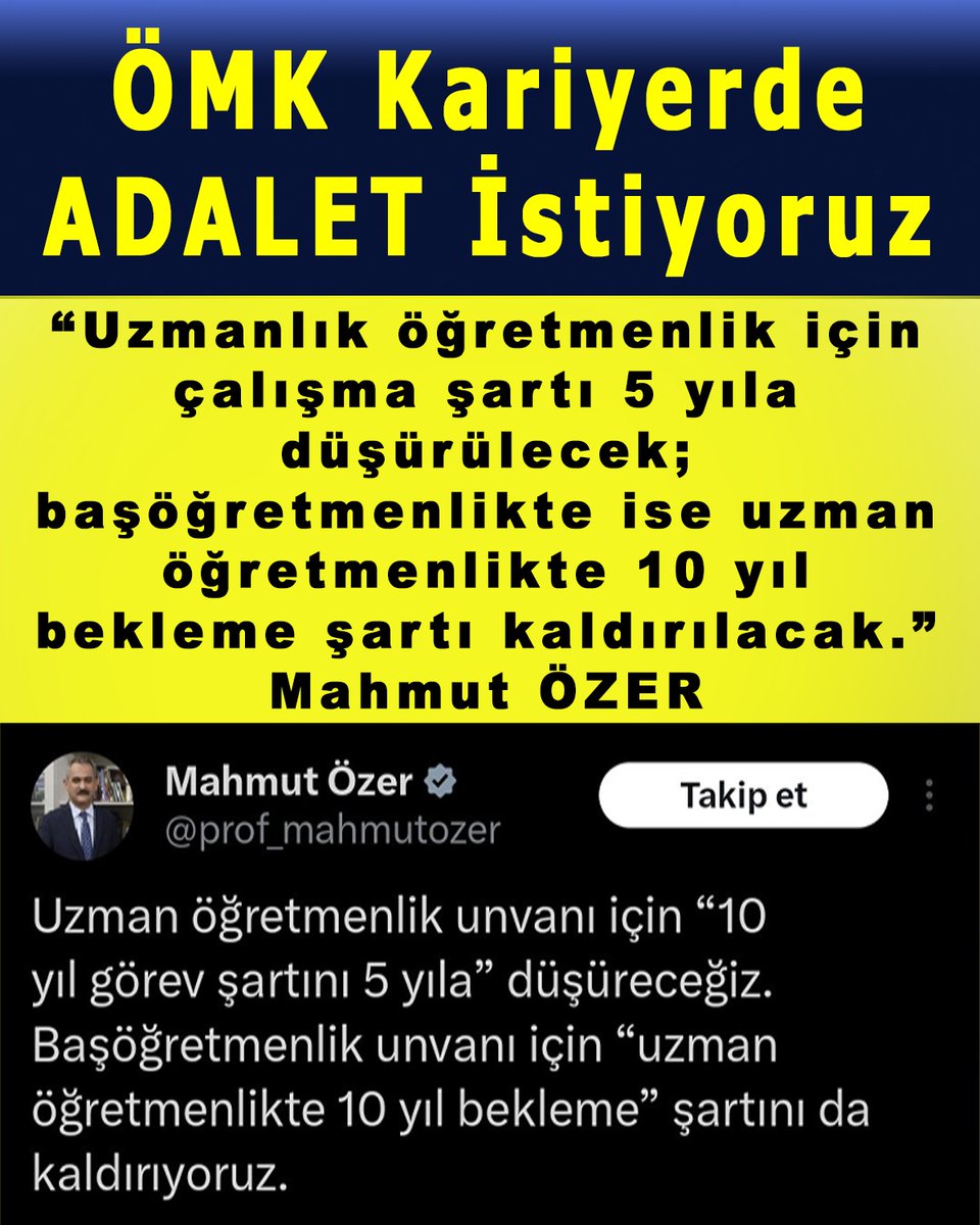 <a href="/SELAHATTNGURSES/">SELAHATTİN GÜRSES</a> Kariyer de Adalet mümkün olacak mı?
<a href="/Yusuf__Tekin/">Yusuf Tekin</a> 
<a href="/_aliyalcin_/">Ali YALÇIN</a> 
<a href="/TalipGeylan06/">Talip Geylan</a> 
<a href="/oguzozat/">Oğuz ÖZAT</a> 
<a href="/leventkuruoglu/">Levent Kuruoğlu</a> 

#ÖMKdaAdalet