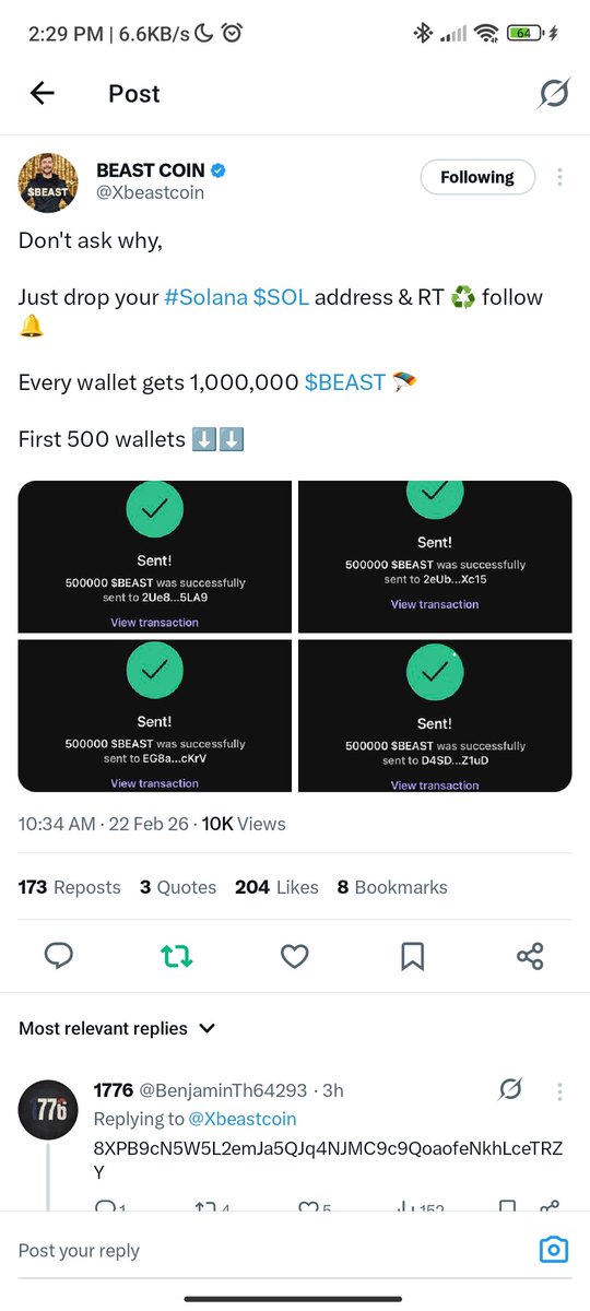 cloudesired's tweet photo. @Xbeastcoin 7fwDihixbKCQzske74AYjjf5HMyu3nnqejmTEWKDiGZp https://t.co/e6S8g0sYB1