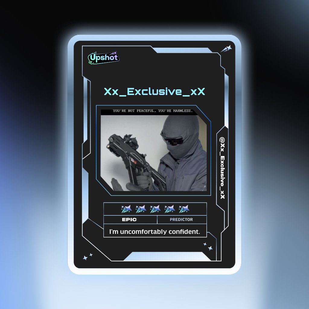 Just ripped my Predictor Card!

Ready to claim instant cash prizes, free packs and more.

Welcome to Prediction Play on <a href="/upshot_cards/">Upshot</a>

Your turn
beta.upshot.cards/?code=22e3f17c

(PASTE IMAGE HERE)