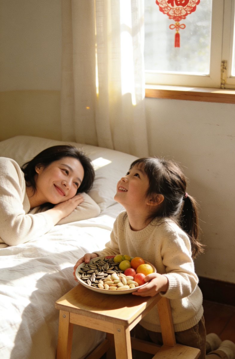 joyfulframes's tweet image. 孩子的爱，是成年人最治愈的解药。

午饭后，我躺在床上，有点难过。
不由自主地对娃念叨：
“在爷爷奶奶家过年，干完活只想上楼躺下刷手机；在姥姥姥爷家帮忙完，还可以一起嗑瓜子聊天……”

她什么都没说，默默下楼，
拿了瓜子和水果上来，
搬着小凳子坐在我面前，笑着说：