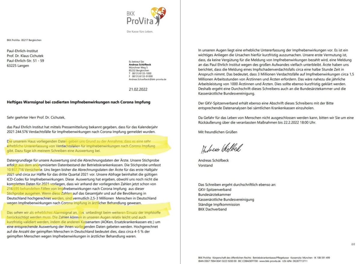 Heute vor 4 Jahren:

Der Vorstand der Krankenkasse BKK Provita Andreas Schöfbeck schreibt einen offenen Brief an das PEI und warnt vor möglicher massiver Untererfassung von Impfnebenwirkungen nach Analyse der eigenen Daten.  

Er verliert seinen Vorstandsposten. #RichtigErinnern