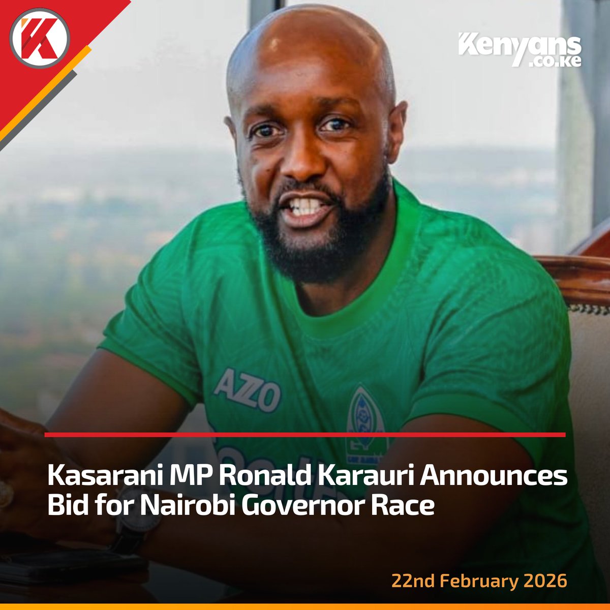 Kenyans's tweet image. Kasarani MP Ronald Karauri announces bid for Nairobi Governor race