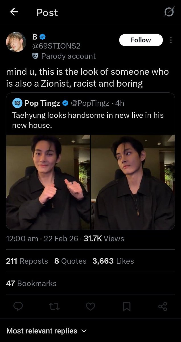 Taehyung's new crime: looking so handsome that they can't drag him so they're using empty words