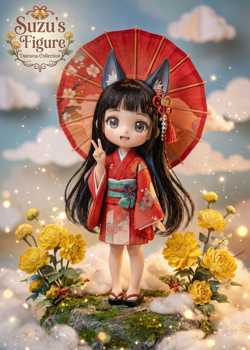 ねこ森にゃん祭 『ねこ森でVサイン』🐈🐾 猫耳お菊ちゃんでぴすぴす