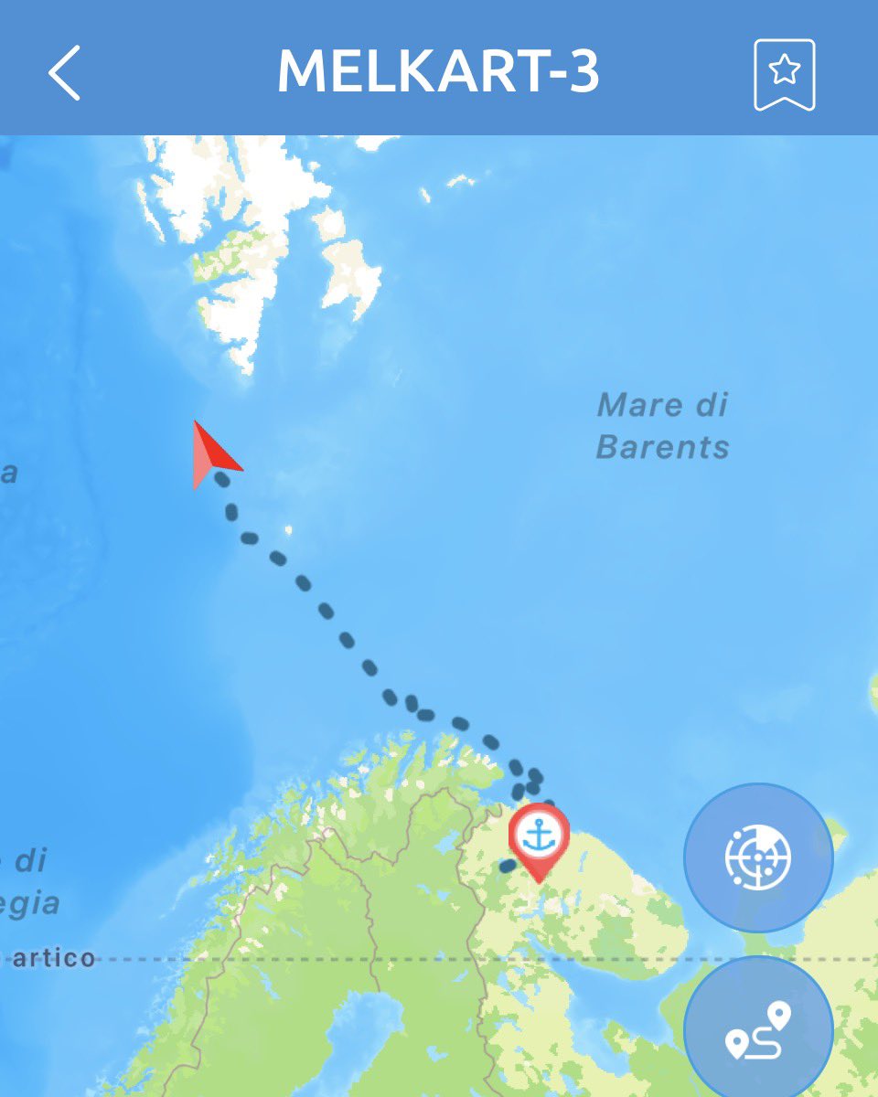 RFNOSBlog's tweet photo. The vessel MELKART 3, currently sailing under the #russianflag, is positioned in the North East Atlantic Ocean and reports destination OZH.
Course and speed analysis indicate a northbound trajectory toward #Svalbard, consistent with previous movements in proximity to Norwegian #ZEE waters.
The declared destination appears misaligned with the current routing.
#OSINT monitoring continues. Updates will follow in case of anomalies or AIS discrepancies.