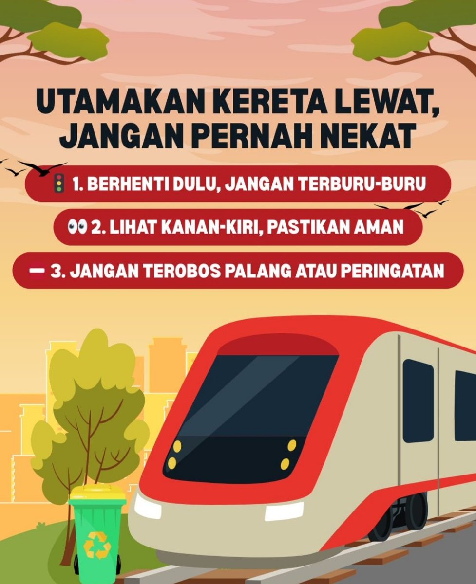stixckers's tweet photo. Perlintasan bukan tempat terburu-buru.
Yuk lebih peduli dan lebih waspada 🙏

Cukup kejadian kemarin jadi pengingat buat kita semua.
KAI Kereta nggak bisa rem mendadak, jadi berhenti dan tunggu sampai aman. Lebih baik telat sedikit daripada menyesal lama. 🚦🚆 https://t.co/oKYqoIZIIm