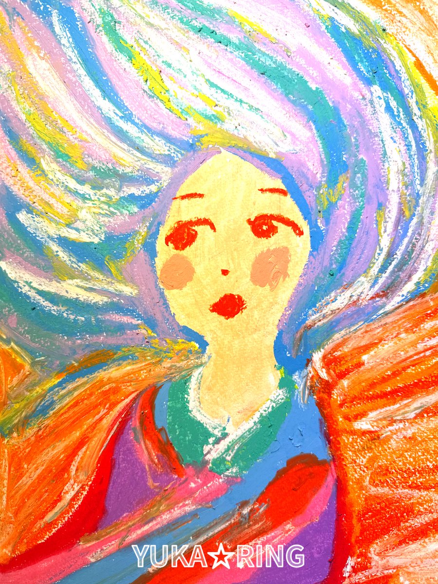 一発描き創作イラストアート新作2026.76🌸 オイルパステル画 #パステル