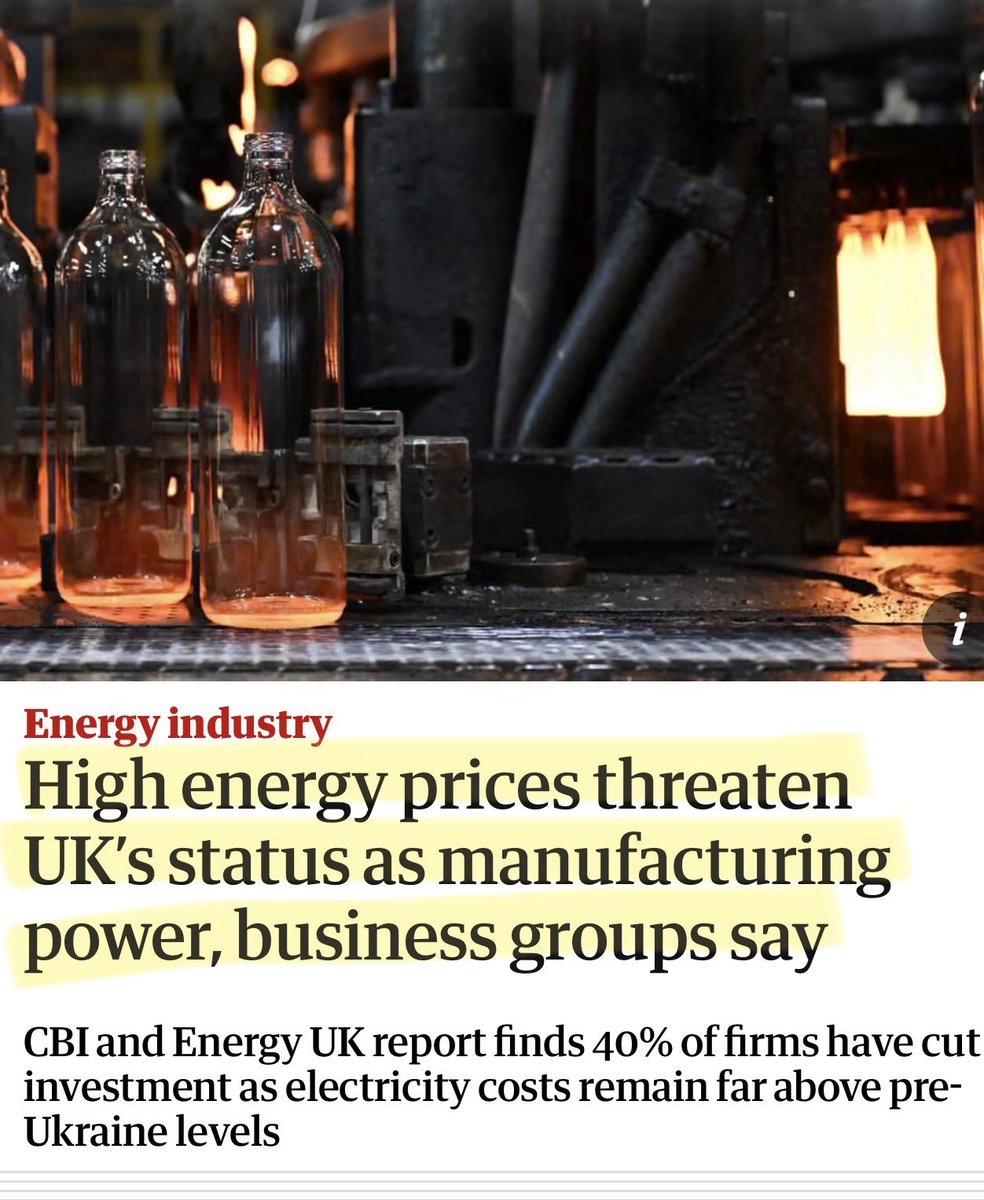 Deluded! calling the UK a “manufacturing power” is ridiculous. 

We have no steel manufacturing at scale, no aluminium refining, minimal oil refining, no mineral processing. And almost all consumer goods are imported. The industrial base is almost dead.

High energy prices aren’t