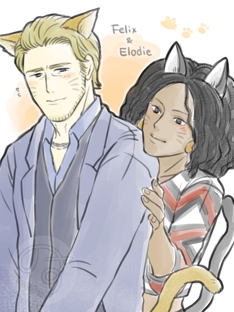 今日は猫の日&amp;世界友情の日らしいぞー
ということで即席Felix&amp;Elodie🐈️🐈‍⬛
霧の森に来る前にEntityに直接会ったこの2人は特に重要キャラだと思うんだよね…残りののけ者メンバー来てほしい~場合によってはキラーとしてでもいいよ←
