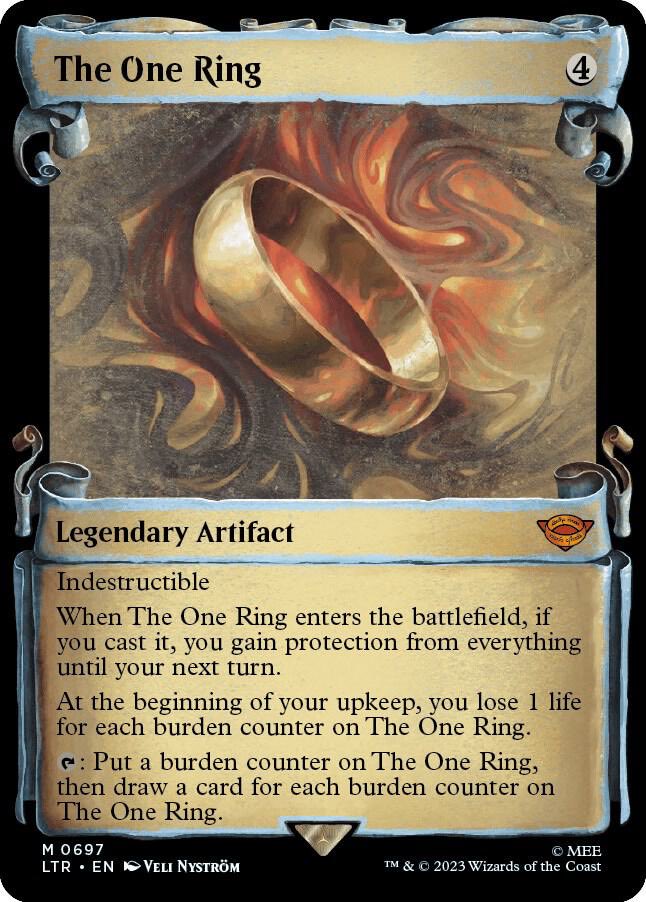 FranciFeastx2's tweet photo. @EisenherzMTG @UltimateGuard This set has so many all stars across multiple formats, but my personal favorite is The One Ring, specifically in the Showcase Scrolls treatment! https://t.co/w0bho7vded