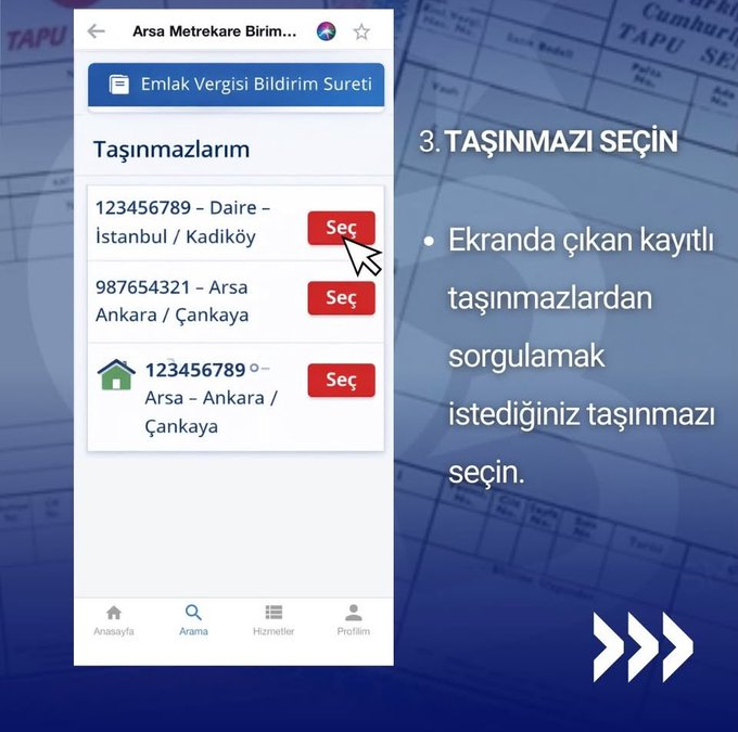 dunyadankredi's tweet photo. 🏠 E-Devlet ile Rayiç Bedel Sorgulama (Belediyeye Gitmeden!)

Artık rayiç bedel öğrenmek için belediye belediye gezmeye gerek yok.

E-Devlet üzerinden birkaç adımda öğrenebilirsiniz 👇
1️⃣ E-Devlet Kapısı’na giriş yapın.
2️⃣ Arama bölümüne “Emlak Vergisi Bildirim Sureti” yazın.
3️⃣ İşlem yapacağınız belediyeyi seçin.
4️⃣ Açılan ekranda taşınmazınızı seçin.
5️⃣ Barkodlu belgeniz hazır! PDF olarak görüntüleyip indirebilirsiniz.

📌 Not: Rayiç bedel bilgisi, satış ve tapu işlemlerinde referans olarak kullanılır.
Faydalı bulduysanız paylaşın, daha fazla kişi haberdar olsun 🔄