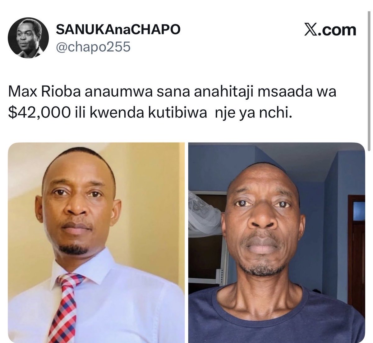 Mtukufu mama <a href="/SuluhuSamia/">Samia Suluhu</a> , umemsahau kijana wako? 

Watu wanasema hawamsaidii huyu jamaa kwa sababu alikuwa mstari wa mbele kusifu na kuabudu matendo makuu ya mama. 

Angalau tambua “juhudi” zake kwa kugharamia matibabu yake, baswa baada ya kumponza.