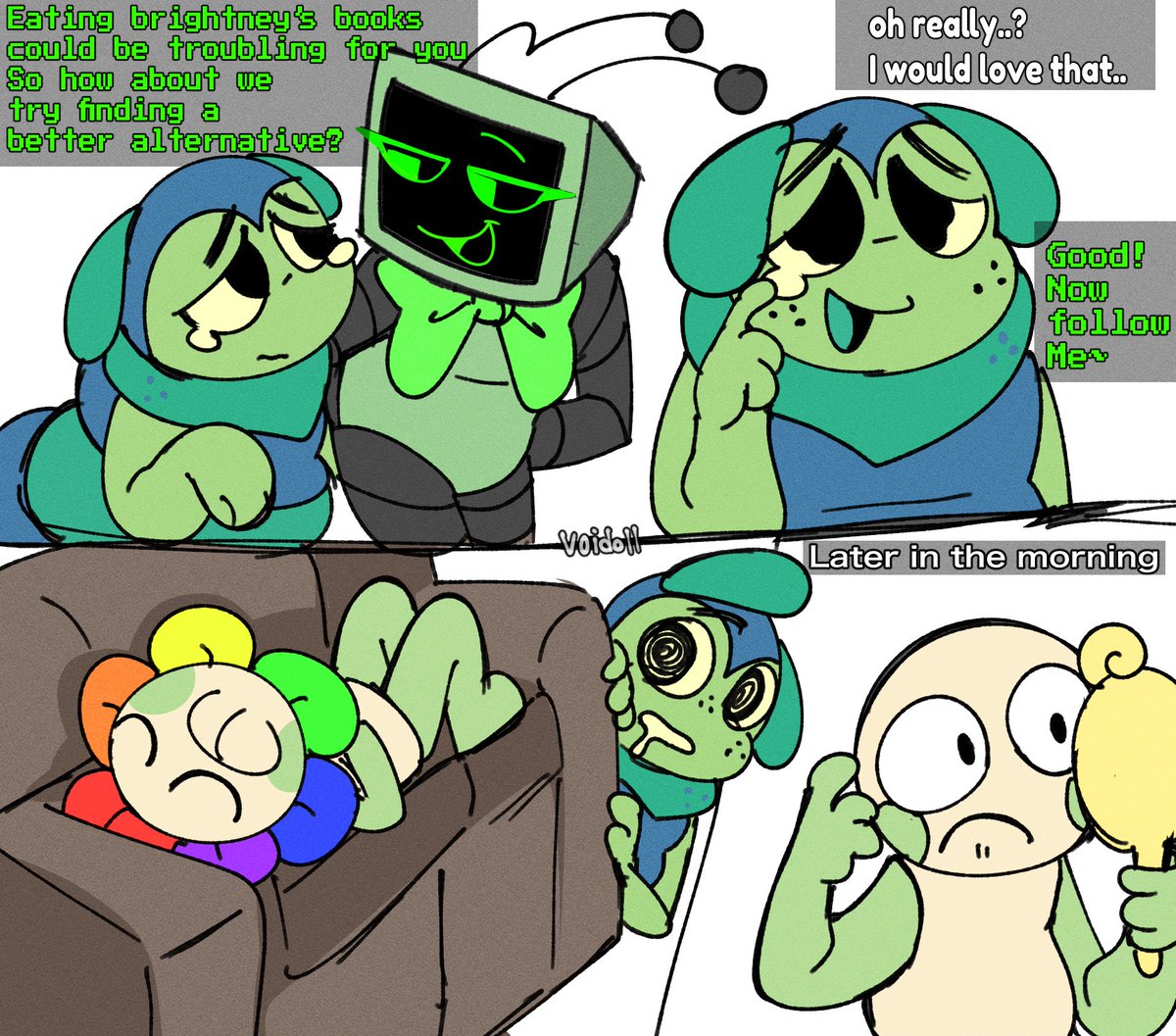 v0idoll's tweet image. Vee making smart decisions! 
#dandysworldfanart #squirm