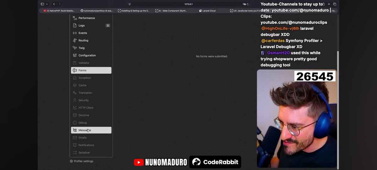 CodeOnLoop's tweet photo. Watch @enunomaduro getting blown away by @symfony debugbar/profile! Injust discovered this and it is just mind-blowing! 🤯Wow! https://t.co/9m8ler2XB7