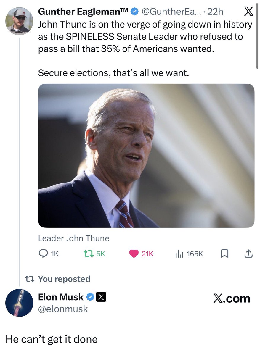 🚨 Replace <a href="/LeaderJohnThune/">Leader John Thune</a> with someone who can get it done.  

Time for change.