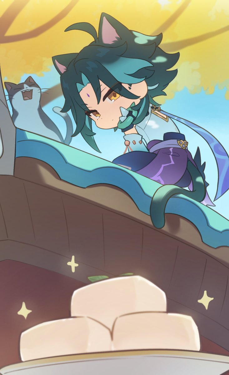 狙われる杏仁豆腐

#魈　#猫の日