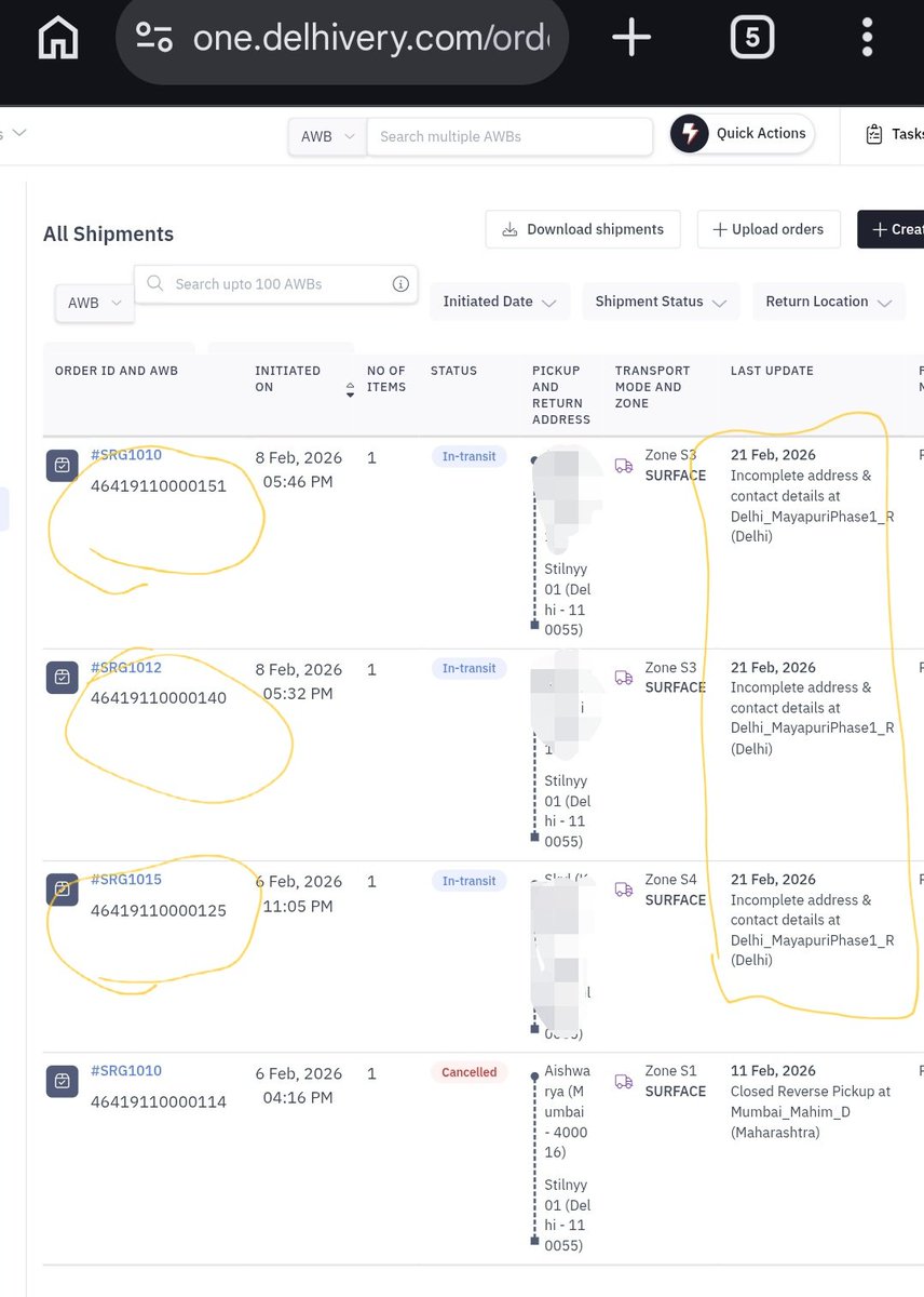sethirajat85's tweet photo. @delhivery @help_delhivery I chose your services but I’m very disappointed with this experience. Same address works for pickups, but return shows “incomplete address.” It’s been over 2 weeks and the returned order hasn’t reached me. Please resolve this issue urgently. PFA details https://t.co/nV2BRv9sF3