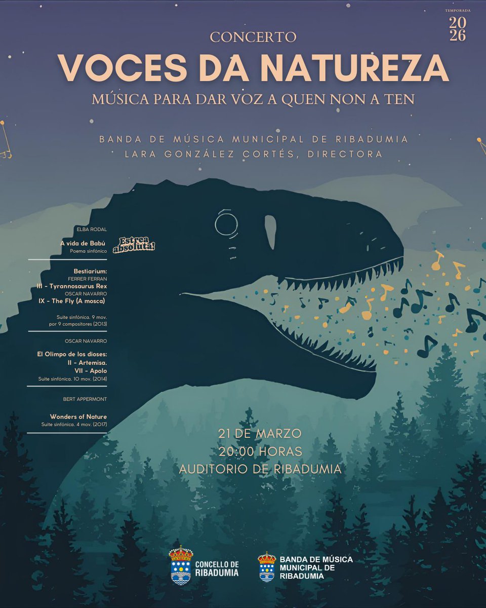🌿 Voces da Natureza
Un concerto para escoitar o que adoita ficar en silencio.
A música dará voz á natureza e aos animais 🎶
📍 Auditorio de Ribadumia
🗓 21 de marzo · 20:00 h
#SonsDeRibadumia #boamúsica #Ribadumia #concerto #cultura