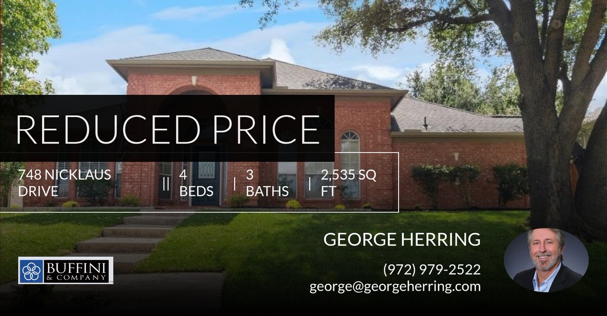 📍 Reduced Price 📍 This recently reduced home at 748 Nicklaus Drive in Plano won't last long, so, don't wait to set up a showing! Reach out here or at (972) 979-2522 for more information!

George Herring
RE/MAX DFW Associates 
695... homeforsale.at/748_NICKLAUS_D…