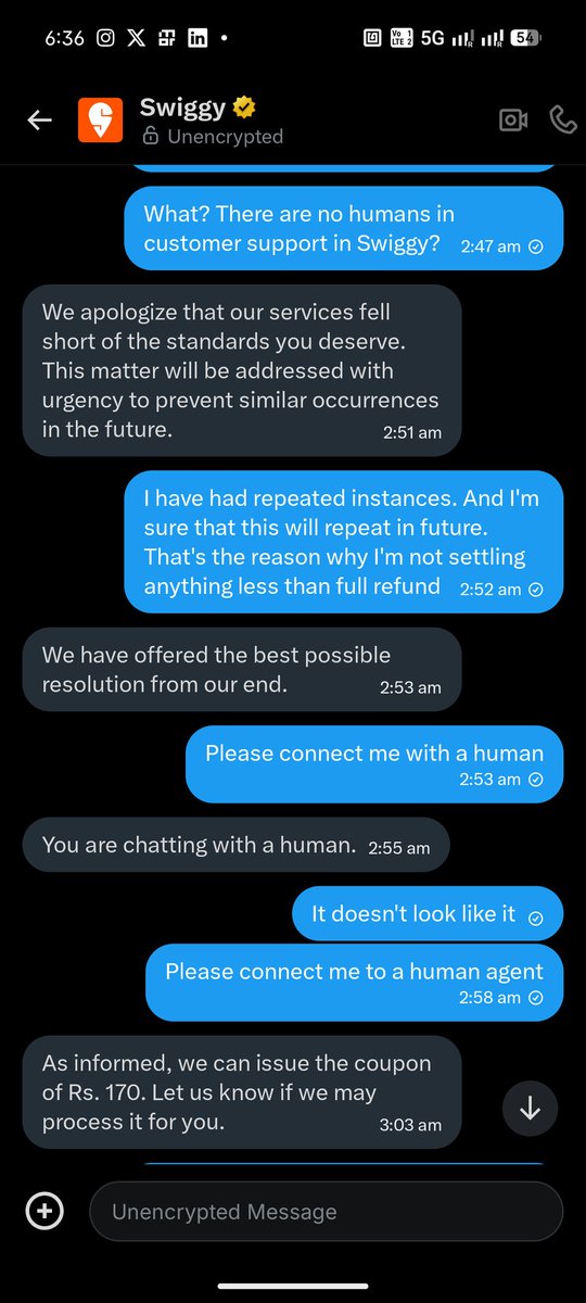 Autobutt27982's tweet photo. @SwiggyCares @Swiggy has the worst customer support amongst the food delivery app and the most arrogance. 
3 hours of my time was wasted and though the mistake is from their end, they would not refund the order amount. @jagograhakjago Customer is penalised for @Swiggy's mistake. https://t.co/gi8D1rBGYB