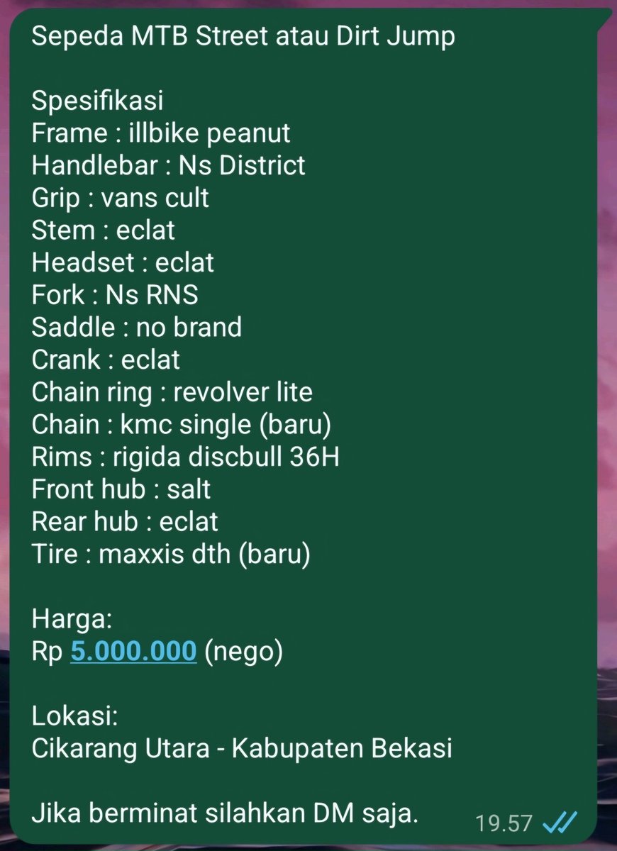 dahlan_he's tweet photo. #WTS sepeda kesayangan.

Mtb street atau dirt jump, iLL Bike peanuts 26"

Rp 5.000.000 (nego)

Lokasi Cikarang Utara - Kabupaten Bekasi

Jika berminat silahkan DM saja.
Terima kasih

#fnfjb #mtb #bmx #fixie #jual #beli #sepeda #cikarang #kalcer #ytta https://t.co/tL8drhc0E6