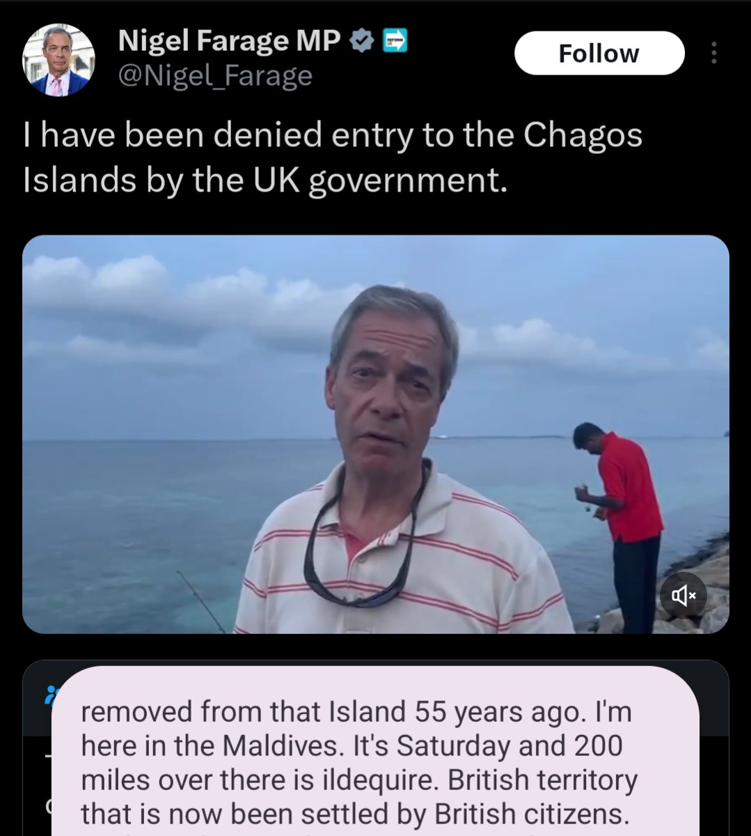 jneill's tweet photo. Farage Chagos story stinks! #FactChecked
1) it's 700 miles from Maldives not 300
2) 6 days sailing assuming 10 knots for 24 hours a day, not 1 day
3) if yacht departed Malé on Saturday he'd miss Thursday's #GortonAndDenton by-election
4) #AnywhereButClacton
HT @TheCraneReport https://t.co/COljrxWCHG