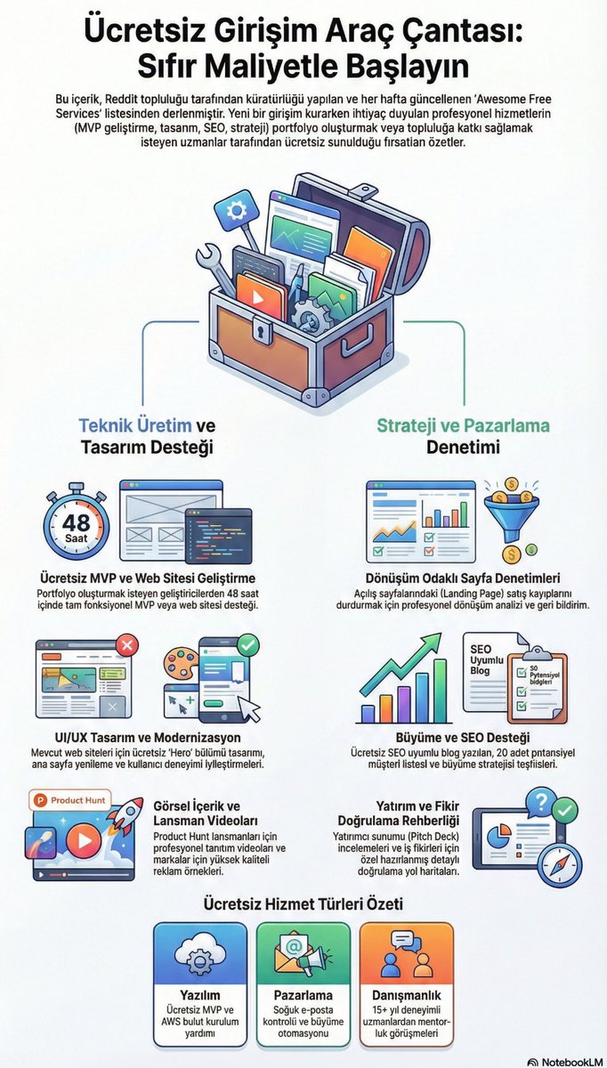sefa_ai's tweet photo. Birisi GitHub’da startuplar için Reddit üzerinde 750+ ücretsiz servisi tek bir repoda toplamış ve her hafta güncelliyor.

Startup kuranlar ve vibe coder’lar için kaçırılmayacak bir kaynak.

Website tasarımından MVP’ye, SEO’dan kullanıcı testine kadar her şey var.

Çoğu ücretsiz ama bazıları kısıtlı kontenjanlı.

Erken davranmazsan kaçırırsın. Takip etmek gerekiyor.

Ayrıca her gördüğüne de atlama.
Kullanmadan önce kim sunuyor, şartları ne, verini neye bağlıyorsun bak.

İhtiyacın olan 3–5 tanesini seç, öğren ve gerçekten bir şey üret.

Geri kalanı “hazırlık yapıyormuş” gibi hissettiren ama aslında iş yapmaktan kaçmak.

Servis araştırmak işin kendisi değil…
Servisi alıp bir şey inşa etmek iş.

Link aşağıda.