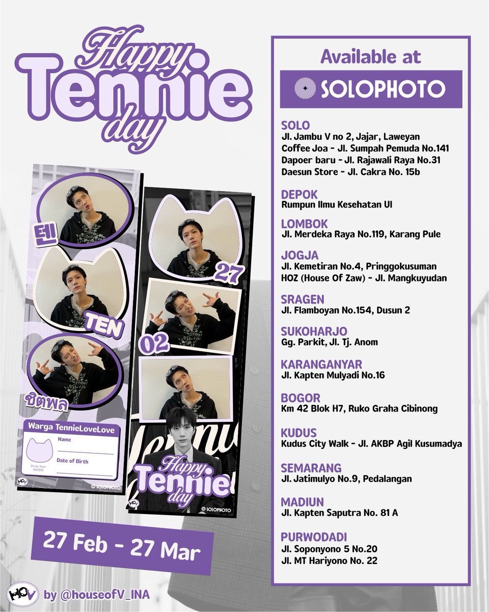 houseofV_INA's tweet photo. 💜 TEN BIRTHDAY PHOTO FRAME EVENT 💜

📆 27 Feb - 27 Mar 2026
📍 Palette, SMYD, &amp; Solophoto

Happy Tennie Day! 💜

Let your good times shine &amp; celebrate TEN’s 30th birthday with our special frames! 🎉

#TEN #TENLEE #เตนล์ #李永钦 #텐 #テン #WayV ⁣⁣⁣⁣⁣⁣#威神V #웨이션브이 https://t.co/Eah5MxYmzl