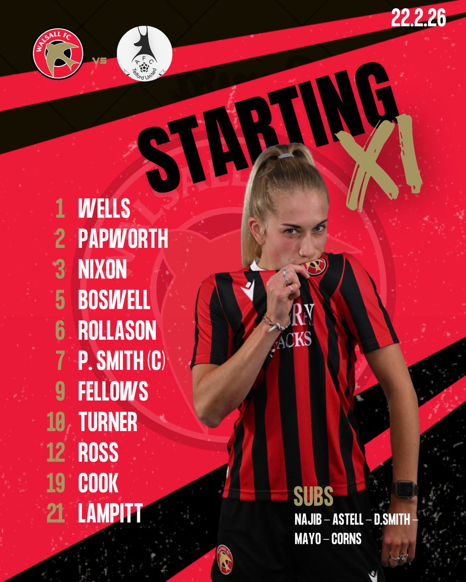 WalsallFCWomen's tweet photo. 🥁 TEAM NEWS 🥁

🙌Your #Saddlers XI to take on Telford United! https://t.co/7s5SGVc4rK